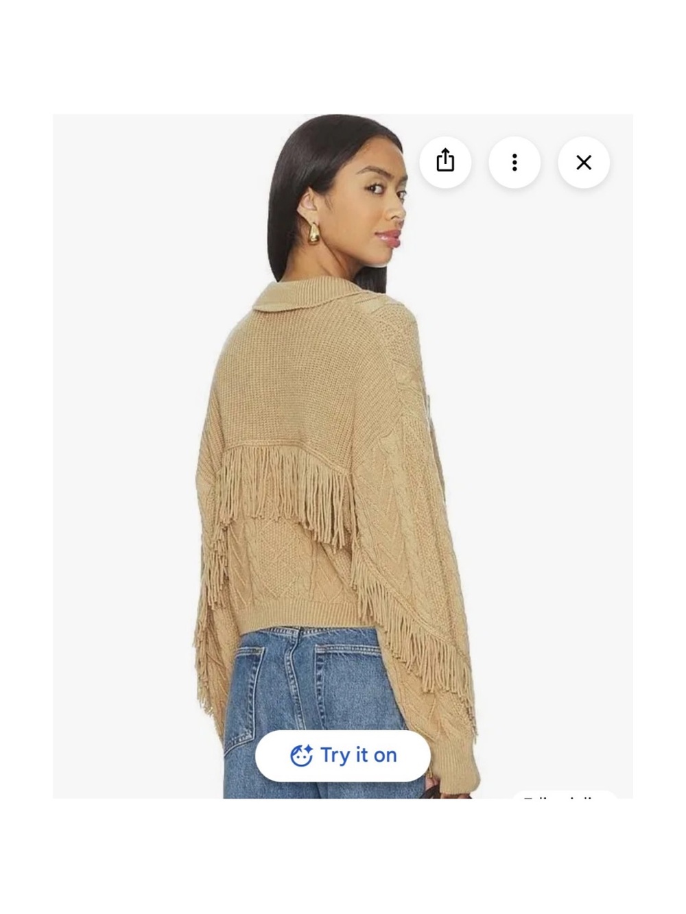 Central Park West NWT Elyse Fringe & Cable Knit Cardigan Sweater, ‘Camel’